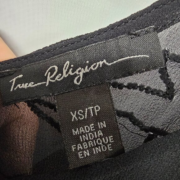 Vintage True Religion Tank Black Silk Beaded Sheer Goth Whimsigoth Fairy XS - Picture 8 of 11